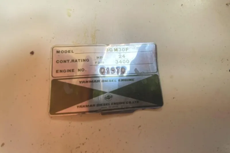 Slide: The Image of Yanmar diesel engine plate, model 3GM30F, 24 HP, 3400 RPM, engine number 09170. - 34