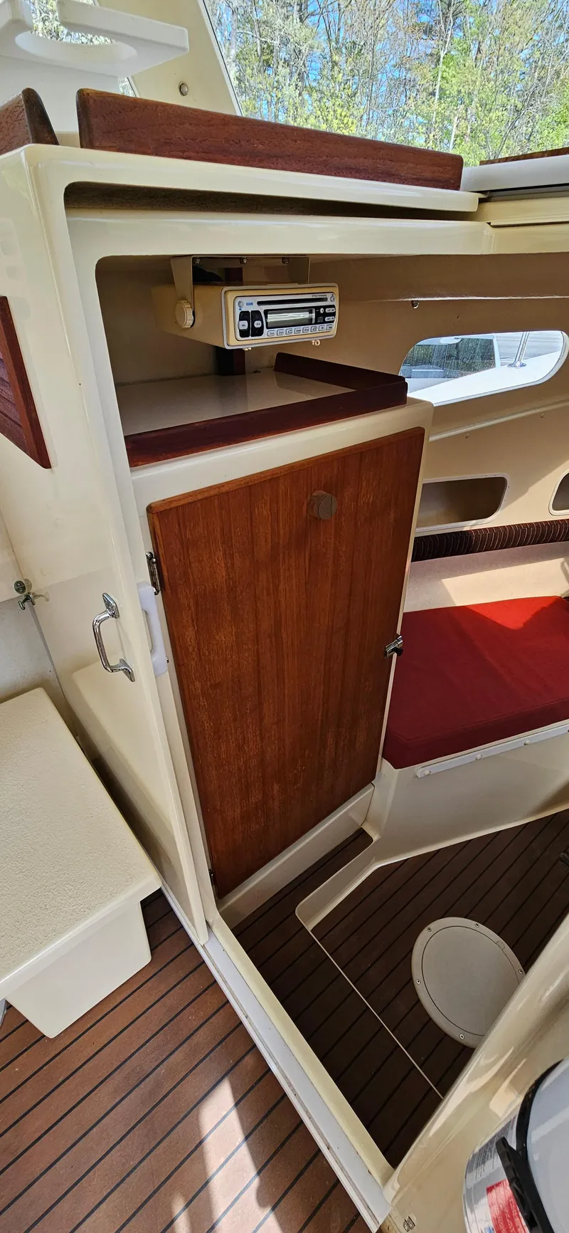 Slide: The Image of 2001 Rosborough RF-246 Custom Wheelhouse interior with wood accents and seating. - 13
