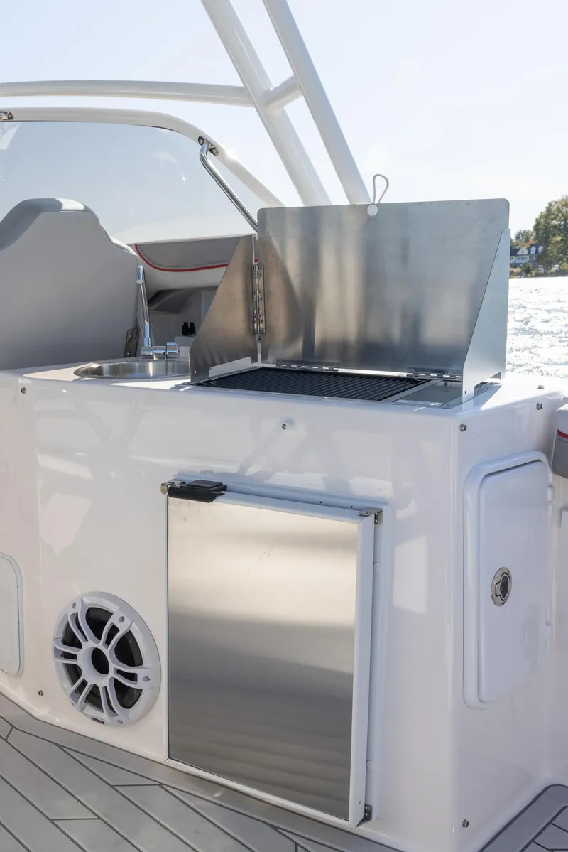 Slide: The Image of 2026 Solara S-250 DC boat with outdoor grill and sink on deck. - 24