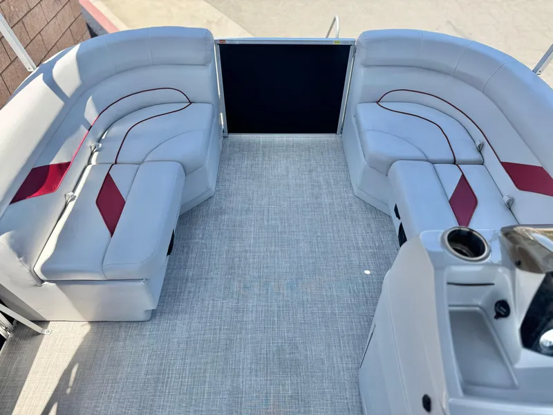 Slide: The Image of Interior of 2021 SunCatcher Select 18C pontoon boat with spacious seating. - 9