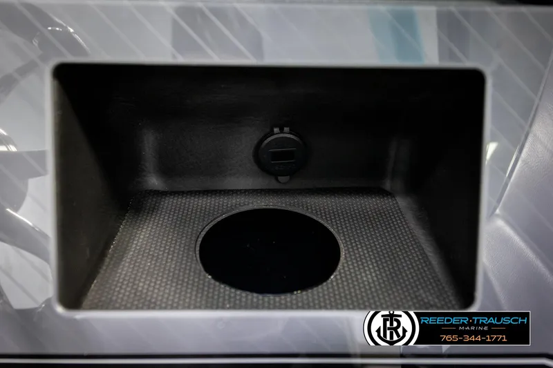 Slide: The Image of Storage compartment in 2025 Avalon 2585 Excal VRBW boat, featuring a sleek interior design. - 41