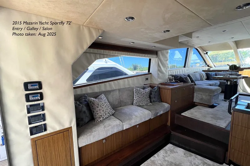 Slide: The Image of Luxurious interior of 2015 Mazarin 72 Sport Fly yacht with plush seating and modern design. - 43