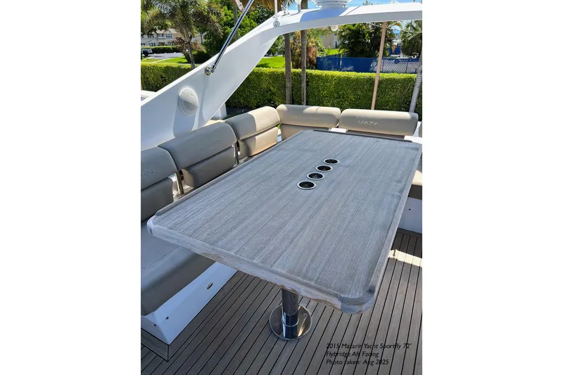 Slide: The Image of Luxurious seating area on 2015 Mazarin 72 Sport Fly yacht with elegant table design. - 44