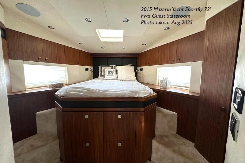 Slide: The Image of Luxurious 2015 Mazarin 72 Sport Fly yacht stateroom with elegant wood finishes. - 46
