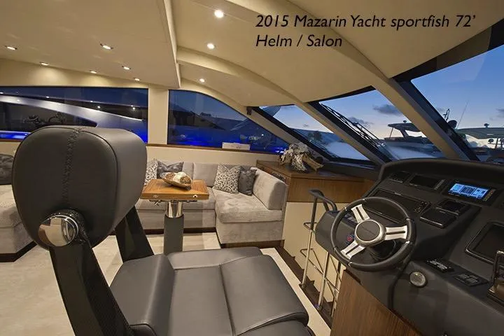 Slide: The Image of Luxurious interior of 2015 Mazarin 72 Sport Fly yacht helm and salon area. - 52