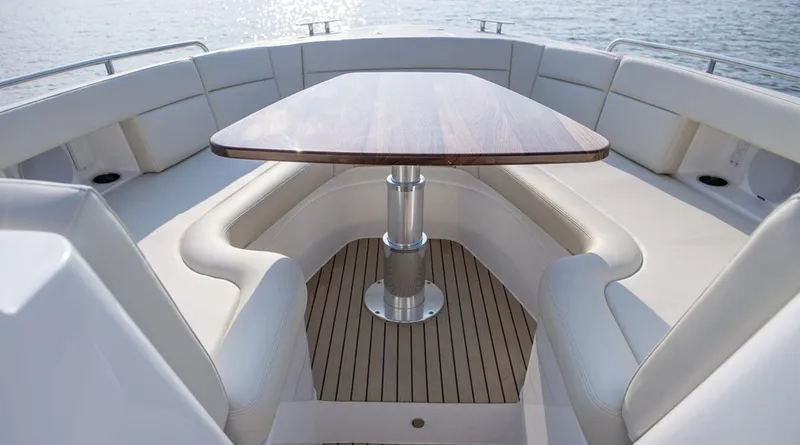 Slide: The Image of Luxurious seating on 2026 MJM 3 boat with teak deck and modern amenities. - 13