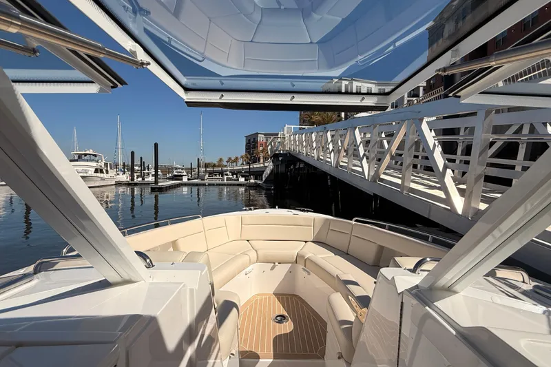 Slide: The Image of Interior view of 2026 MJM 38x yacht with modern helm and seating. - 39
