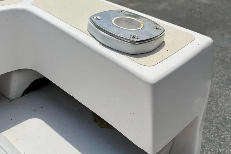 Slide: The Image of Close-up of a 2018 NorthCoast 190 Center Console boat detail, featuring a metal fitting. - 17