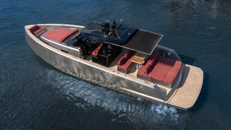 Slide: The Image of 2022 Pardo Yachts Pardo 43 cruising on open water, featuring sleek design and luxurious seating. - 11