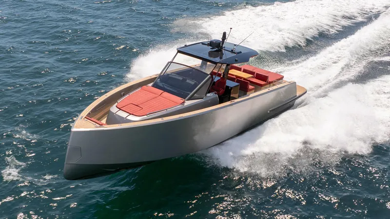 Slide: The Image of 2022 Pardo Yachts Pardo 43 cruising on open water, showcasing sleek design and luxury features. - 13