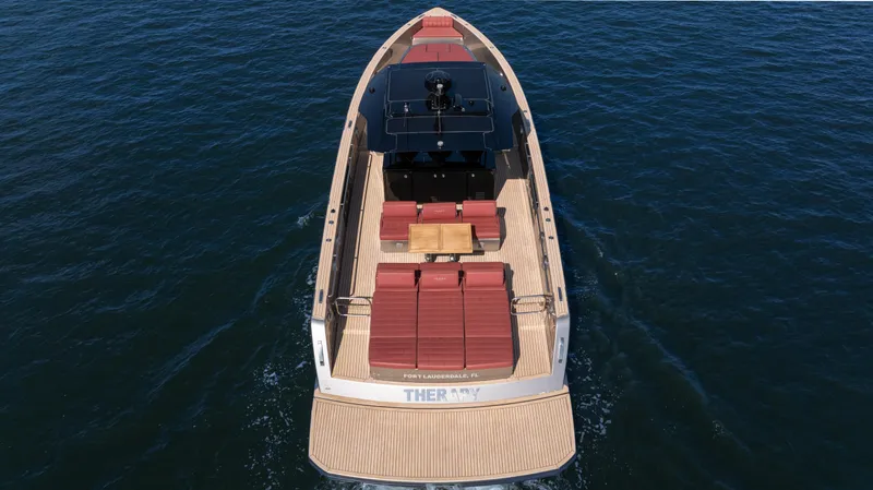 Slide: The Image of 2022 Pardo Yachts Pardo 43 luxury yacht on open water, aerial view. - 3