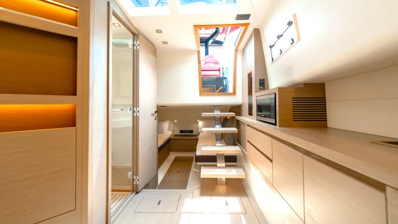 Slide: The Image of Luxurious interior of 2022 Pardo Yachts Pardo 43, featuring modern design and elegant wood finishes. - 44