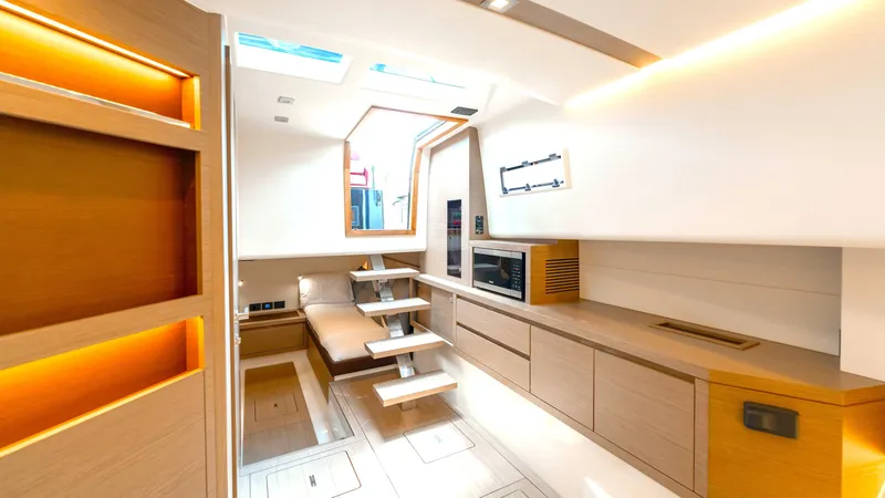 Slide: The Image of Interior of 2022 Pardo Yachts Pardo 43, featuring modern design and wood finishes. - 47