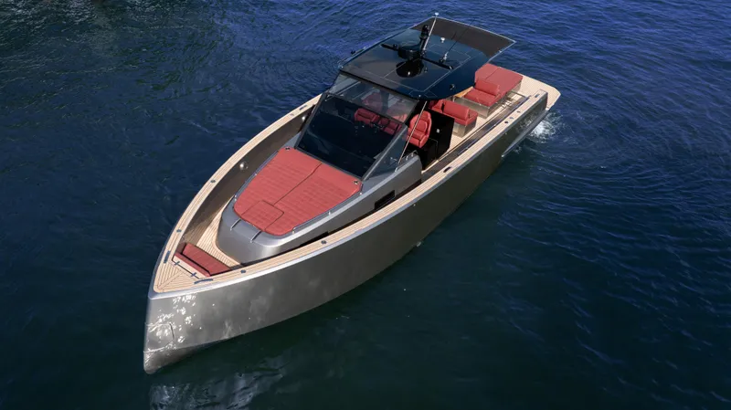 Slide: The Image of 2022 Pardo Yachts Pardo 43 cruising on open water, featuring sleek design and luxurious seating. - 10