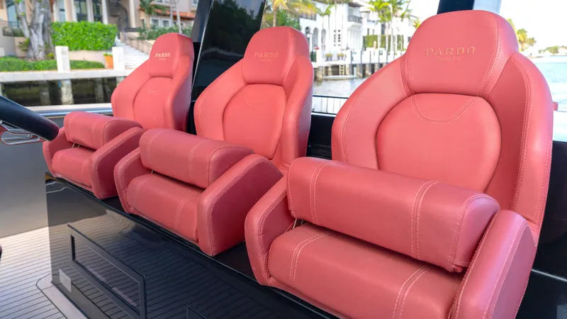 Slide: The Image of Luxurious red leather seats on 2022 Pardo Yachts Pardo 43 boat. - 28