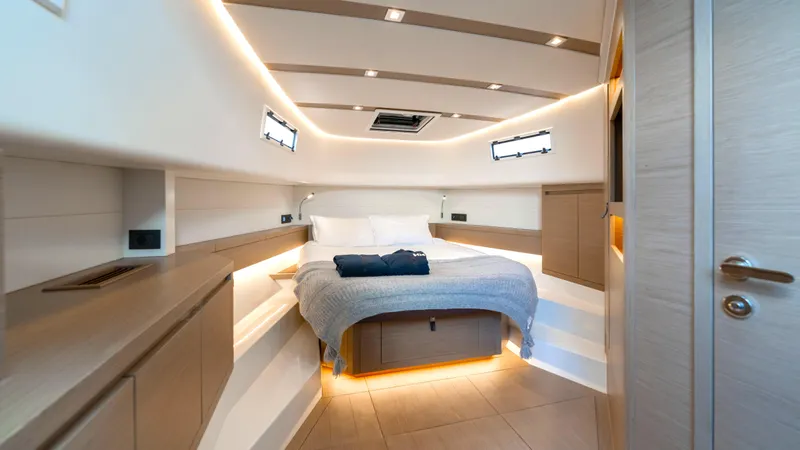 Slide: The Image of Luxurious cabin interior of 2022 Pardo Yachts Pardo 43 with modern design and ambient lighting. - 40
