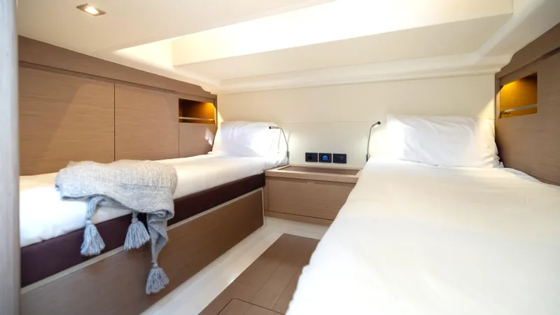 Slide: The Image of Interior cabin of 2022 Pardo Yachts Pardo 43 with twin beds and modern design. - 48