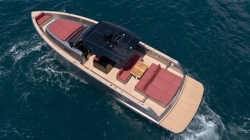 Slide: The Image of 2022 Pardo Yachts Pardo 43 cruising on open water, featuring sleek design and spacious deck. - 5