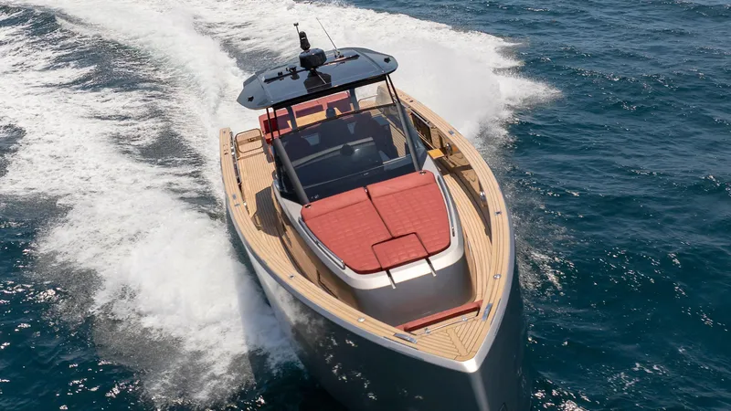 Slide: The Image of 2022 Pardo Yachts Pardo 43 cruising on open water, showcasing sleek design and luxury. - 8