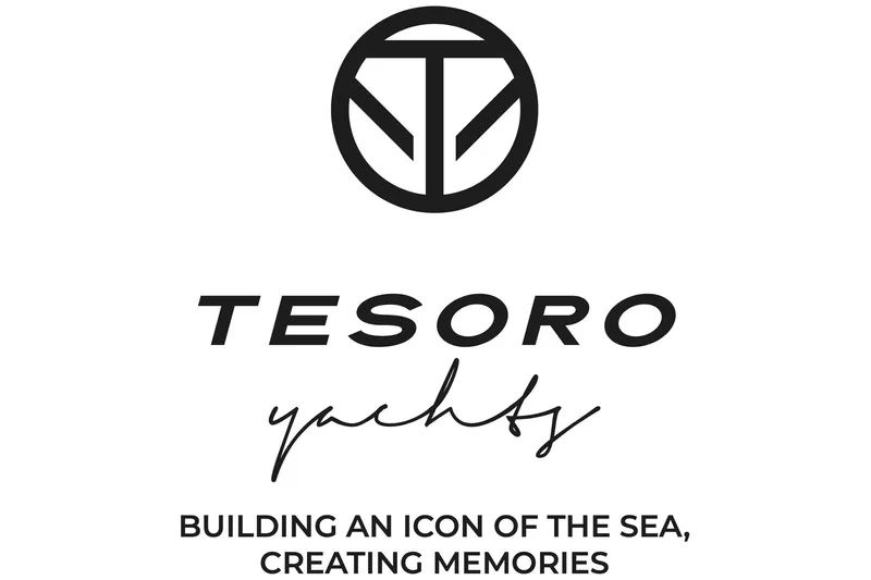 Slide: The Image of Logo of Tesoro Yachts with slogan, "Building an Icon of the Sea, Creating Memories." - 74