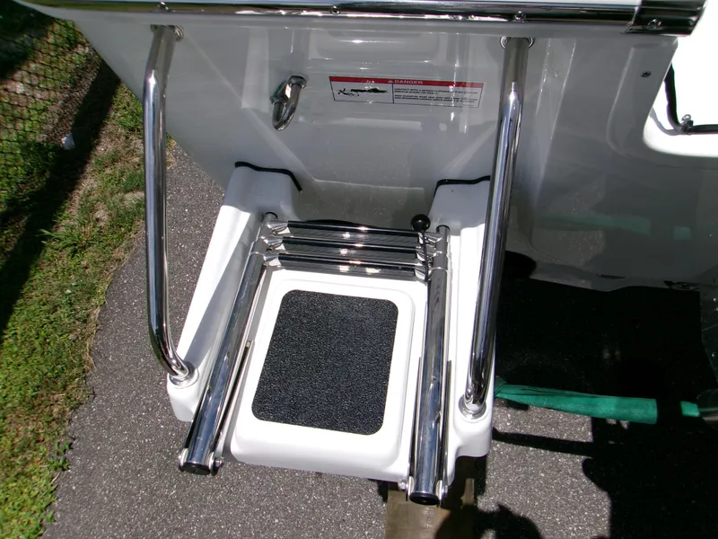 Slide: The Image of 2025 Sportsman Masters 247OE Bay Boat swim platform with stainless steel ladder. - 3