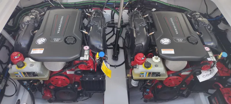 Slide: The Image of 2024 Formula 290 BR boat engines, dual setup, detailed view. - 36