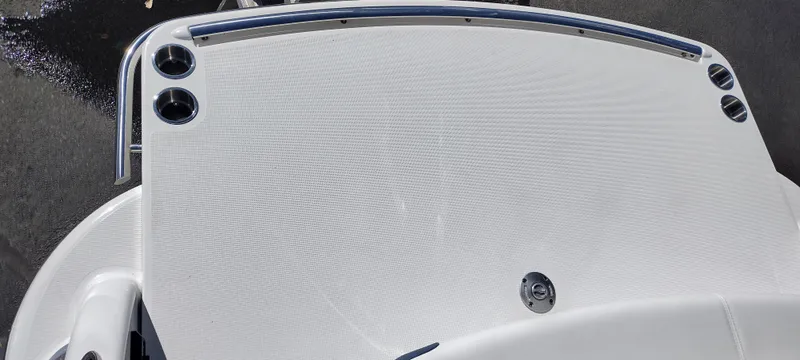 Slide: The Image of 2024 Formula 290 BR boat deck with sleek design and stainless steel accents. - 46