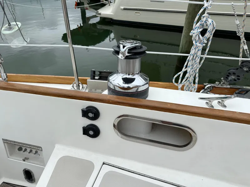 Slide: The Image of Hinckley Sou'wester 42 sailboat deck with winch and ropes, 1987 model. - 24