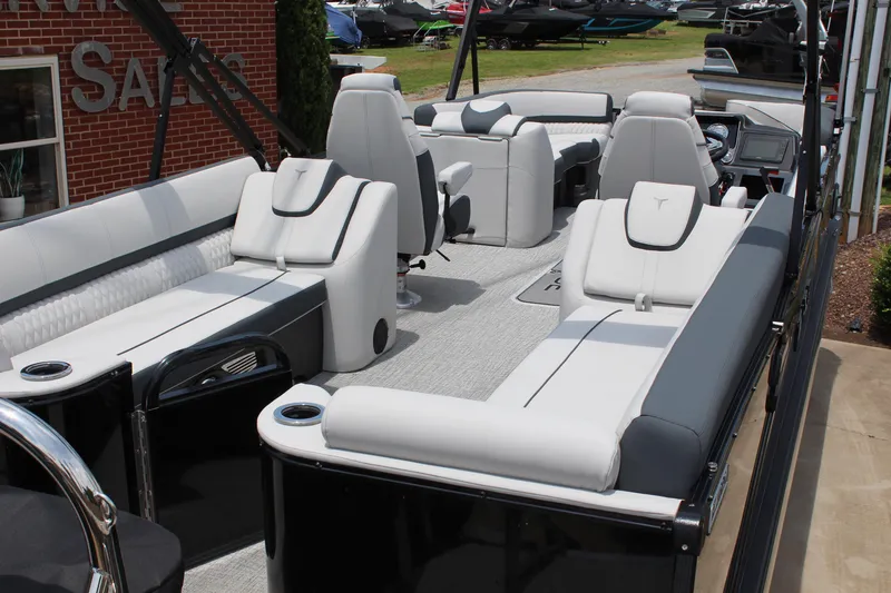 Slide: The Image of 2025 Tahoe Pontoon Cascade Quad Lounger with luxurious seating and modern design. - 3