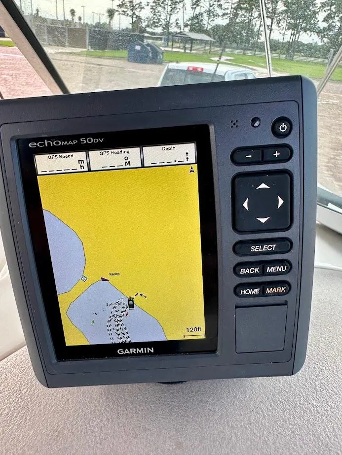 Slide: The Image of Garmin EchoMap 50dv GPS on 2004 Sea Ray SUNDECK 270 boat dashboard. - 35