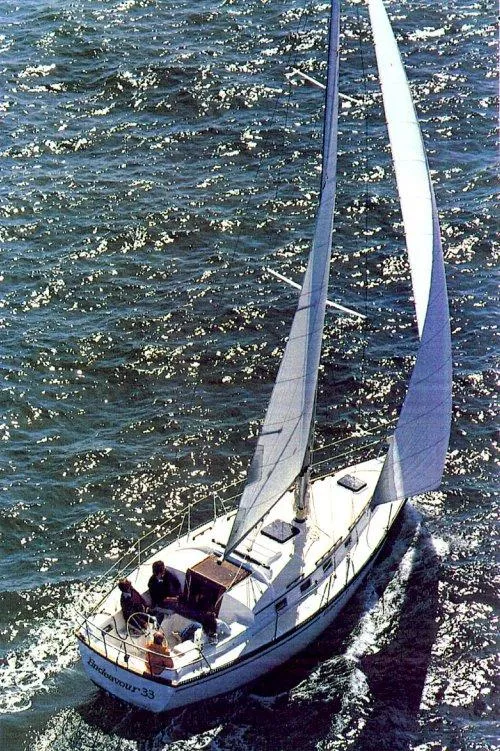 Slide: The Image of 1984 Endeavour 33 sailboat navigating sparkling waters, showcasing elegant design and performance. - 3