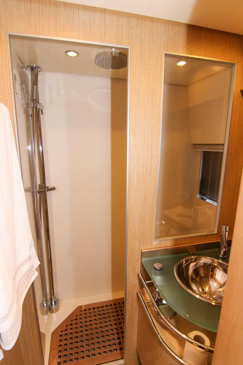 Slide: The Image of Luxurious bathroom in 2009 Riva 68' EGO SUPER yacht with modern shower and sink. - 20