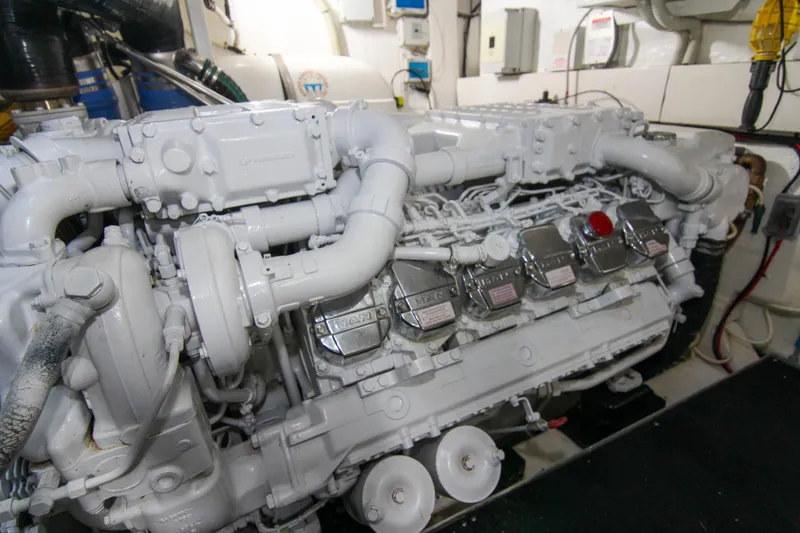 Slide: The Image of Engine room of 2009 Riva 68' EGO SUPER yacht, showcasing a powerful marine engine. - 43