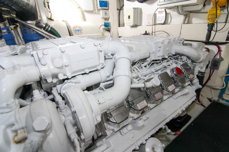 Slide: The Image of Engine room of 2009 Riva 68' EGO SUPER yacht, showcasing detailed machinery. - 44