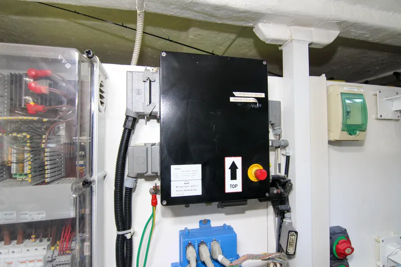 Slide: The Image of Electrical control panel in a 2009 Riva 68' EGO SUPER yacht engine room. - 62