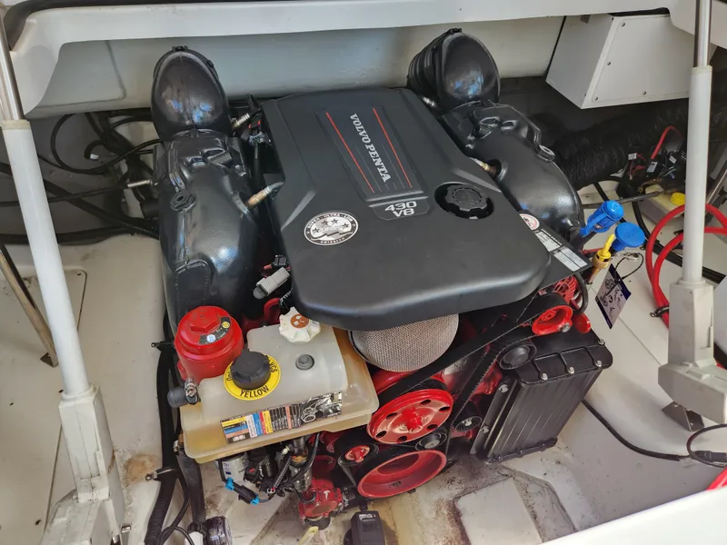 Slide: The Image of 2021 Cobalt A29 engine compartment showcasing a powerful inboard motor. - 25