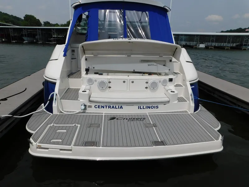 Slide: The Image of 2005 Cruisers Yachts 500 Express docked, rear view with open storage, Centralia Illinois. - 9