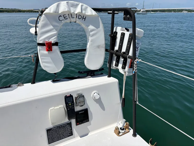 Slide: The Image of 2018 J Boats J/121 cockpit with life preserver and navigation equipment. - 17