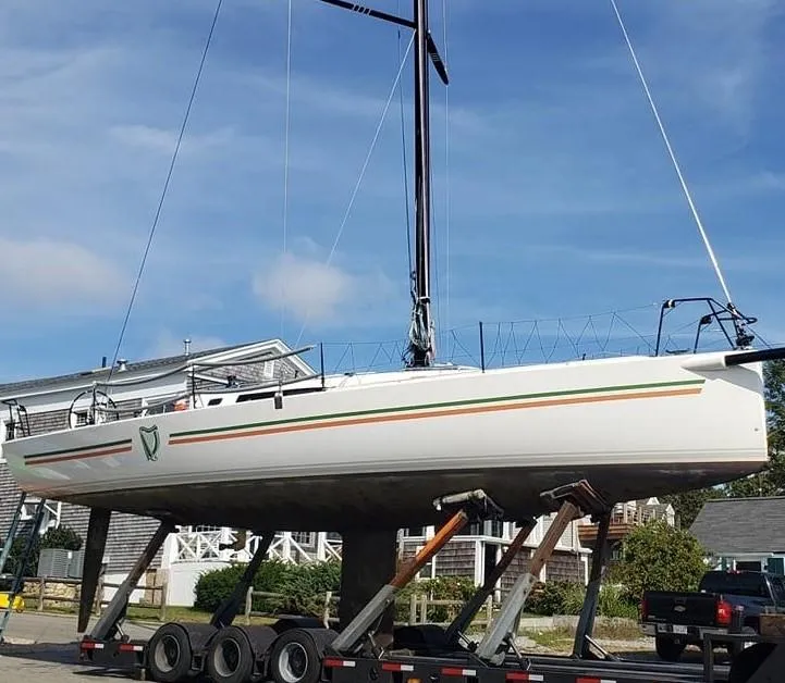 Slide: The Image of 2018 J Boats J/121 sailboat on trailer, ready for transport. - 31