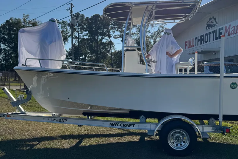 Slide: The Image of 2024 May-Craft 1900CC boat on trailer outside Full Throttle Marine dealership. - 25