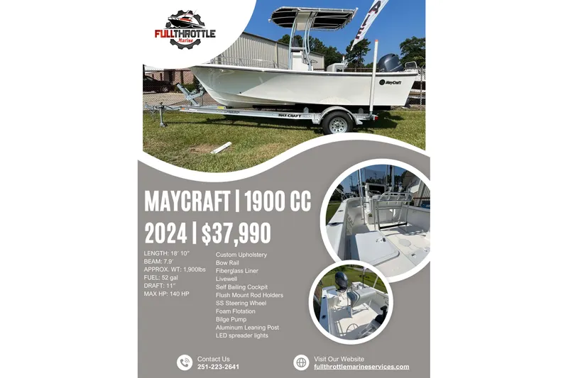 Slide: The Image of 2024 May-Craft 1900CC boat advertisement with specifications and price details. - 28