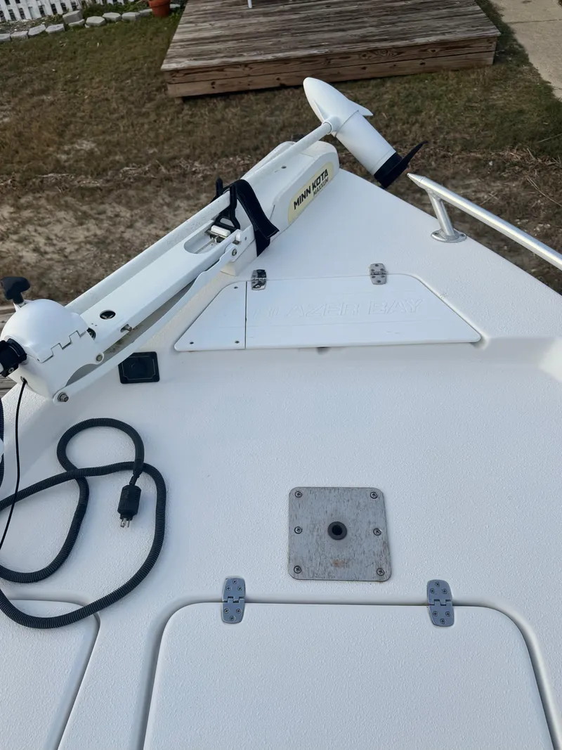 Slide: The Image of 2017 Blazer Bay 1900 boat deck with Minn Kota trolling motor. - 6