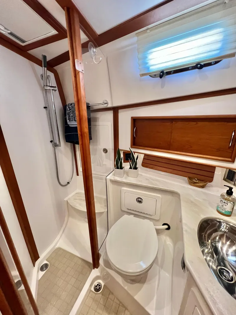 Slide: The Image of Luxurious bathroom in Sabre 48 Salon Express 2017 yacht. - 22