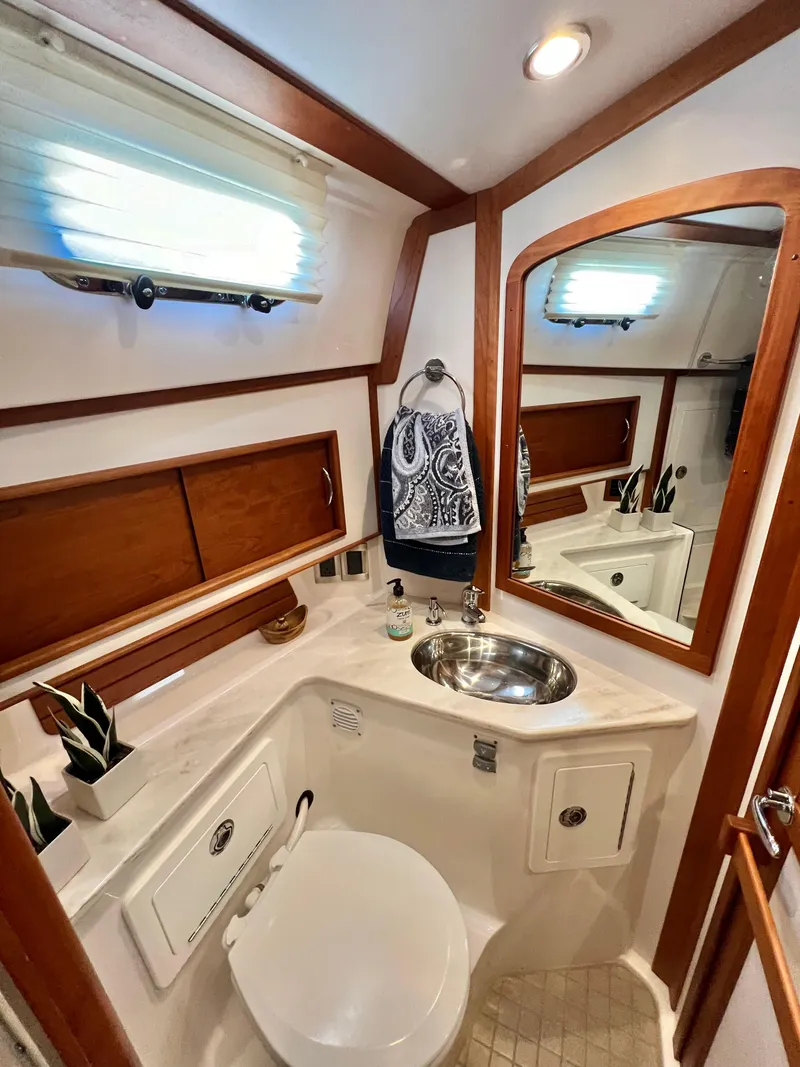 Slide: The Image of Luxurious bathroom in Sabre 48 Salon Express yacht, year 2017. - 24