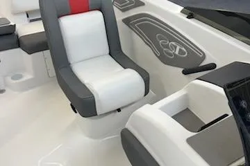 Slide: The Image of 2025 Tahoe T21 boat interior with modern seating and sleek design. - 64