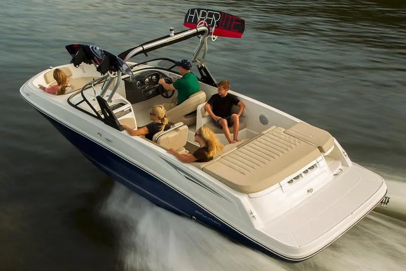Slide: The Image of 2018 Bayliner VR6 Bowrider I/O cruising on water with passengers enjoying the ride. - 20