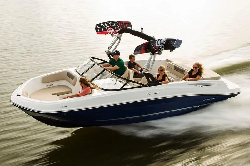 Slide: The Image of 2018 Bayliner VR6 Bowrider I/O speeding on water with passengers enjoying the ride. - 21