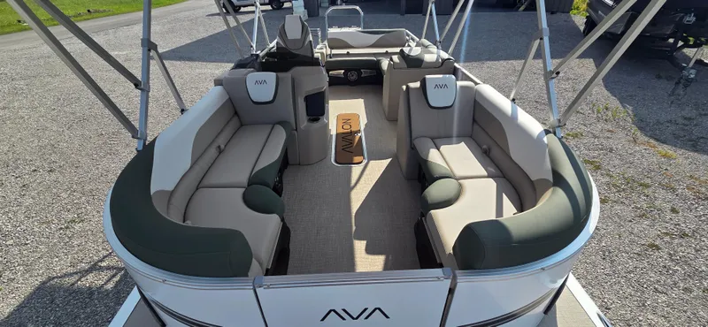 Slide: The Image of 2025 Avalon Platinum LSZ 2585 Versatile Rear Bench pontoon boat with spacious seating and modern design. - 4