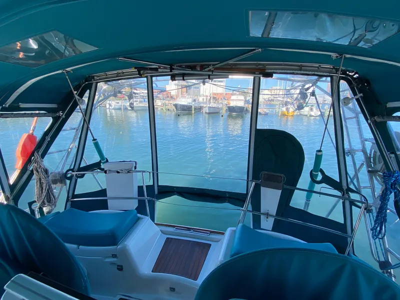 Slide: The Image of Cockpit view of 2008 Jeanneau Sun Odyssey 54 DS yacht in marina. - 27