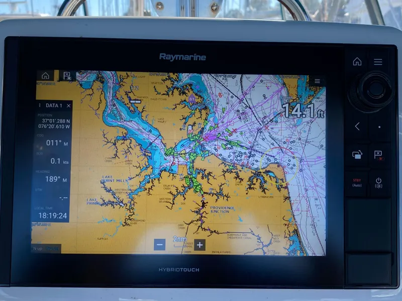 Slide: The Image of Raymarine navigation display on Jeanneau Sun Odyssey 54 DS, 2008 model, showing nautical chart. - 31